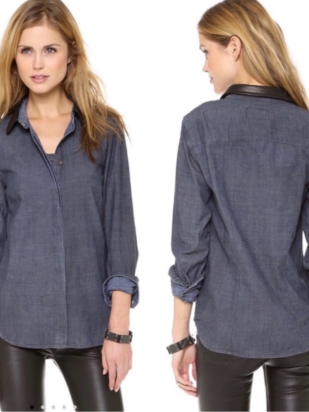 rag & bone Denim-Look Button Down Shirt with Black Collar